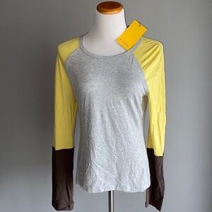 ST. JOHN Top M NWT Grey Melange Slate Lemongrass
